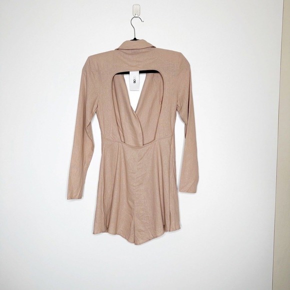 NWT Asos Design Linen Blend Double-Breasted Open Back Romper Women's Tan Size 2 - Picture 2 of 4